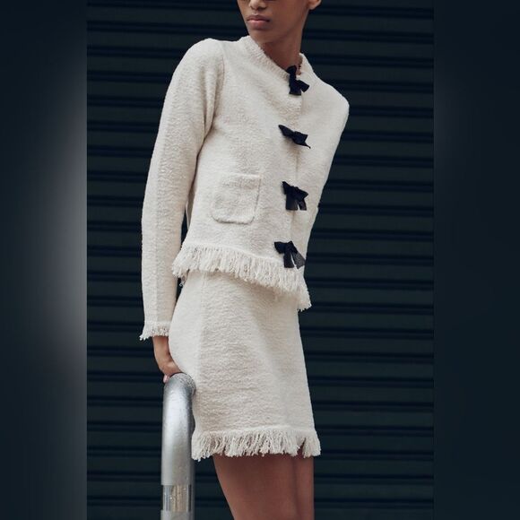 NWT ZARA Knit cardigan withβbows beige and black - Picture 5 of 7